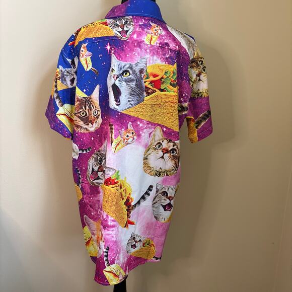 Cat & Taco Galaxy Print Button-Up Shirt Unisex L - Picture 2 of 7